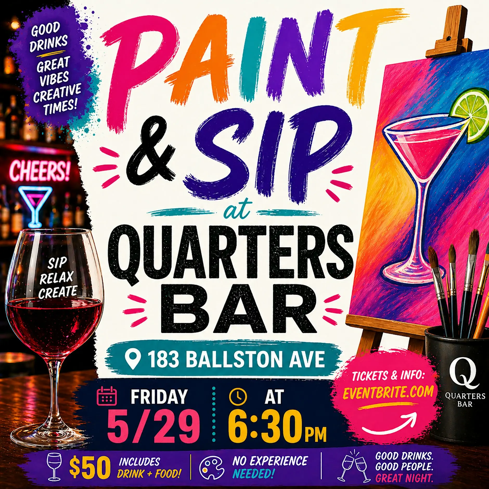 Paint and Sip at Quarters Bar in Saratoga